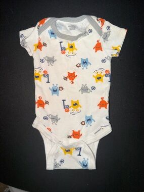 ONESIE BRAND Kids White One-Piece with Red, Yellow, Blue, Gray Monster Print